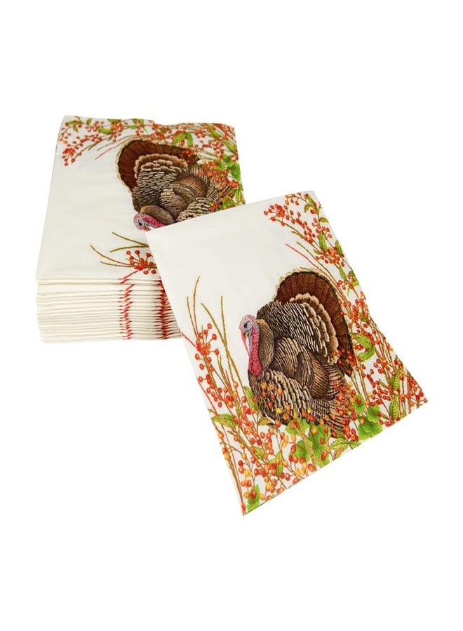 Caspari Turkey And Berries Cocktail Napkins - 20 Per Package - Image 3