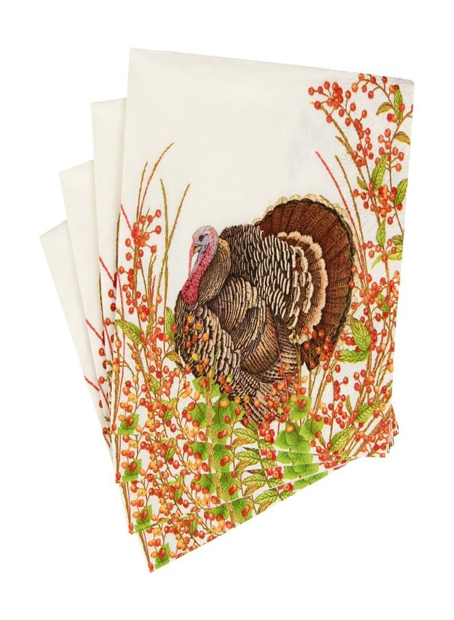 Caspari Turkey And Berries Cocktail Napkins - 20 Per Package - Image 2