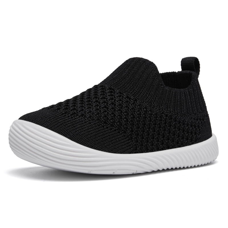 MORENDL Toddler Shoes Baby Walking Sock Shoes Non-Slip Breathable Boys & Girls Sneakers Infant Tennis Shoe Black 12-15Months - Image 1