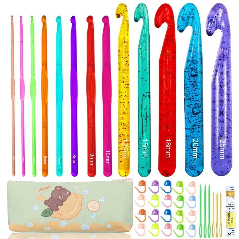 BsHooker 13 Size Crochet Hooks Set,Plastic Crystal Crochet Hook with Case,Large Crochet Hooks for Chunky Yarn Ergonomic Knitting Needles Crochet Needle for Beginners and Crocheting Yarn,3.0mm -25mm - Image 1