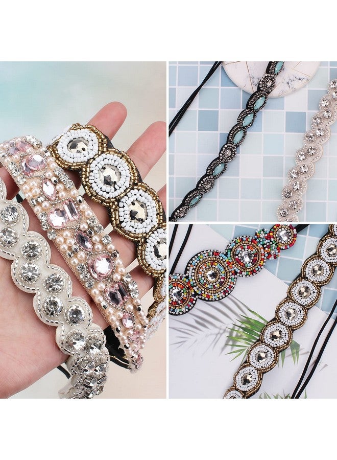AMCAMI 5Pcs Rhinestone Beaded Headbands for Women Elastic Head Wraps Handmade Crystal Bling Hairbands for Girls Vintage Hair Accessories Party Daily Headwear (C) - Image 5