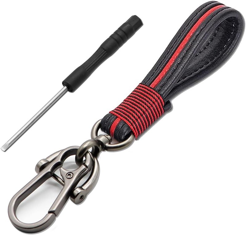 ICEBLUEOR Handmade Genuine Leather Black Chrome Finish Detachable Valet Keychain for Men and Women - Image 1