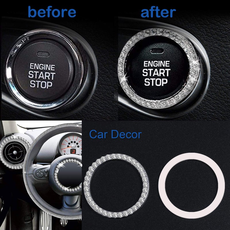 Orrdice 2pcs Bling Car Engine Start Button Cover Diamond Crystal Push Start Stop Button Ring Sparkly Bling Ignition Button Cover Rhinestone Keyless Ignition Ring Universal Car Accessories (Silver) - Image 5