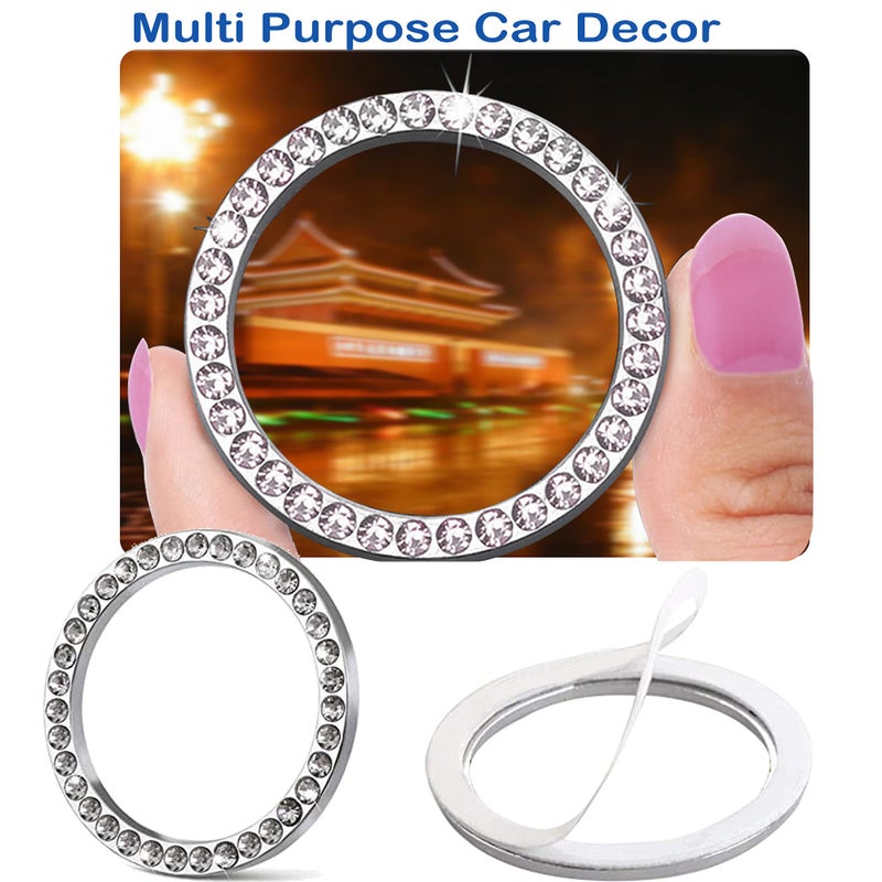 Orrdice 2pcs Bling Car Engine Start Button Cover Diamond Crystal Push Start Stop Button Ring Sparkly Bling Ignition Button Cover Rhinestone Keyless Ignition Ring Universal Car Accessories (Silver) - Image 3
