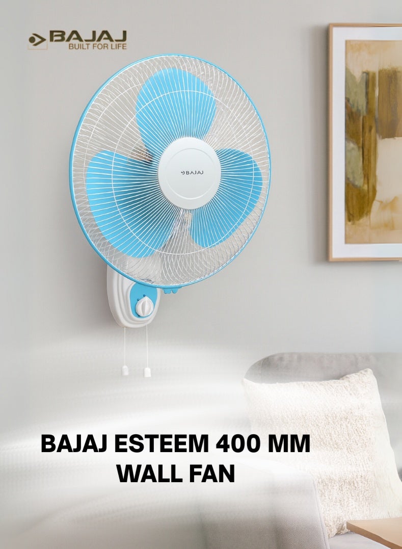 Bajaj Esteem 400mm Wall Fan | High-Speed 16 Inch Wall-Mounted Fan with Powerful Air Delivery, 3 Speed Settings, Oscillation & Sturdy Design – 10 W 250542 white - Image 1