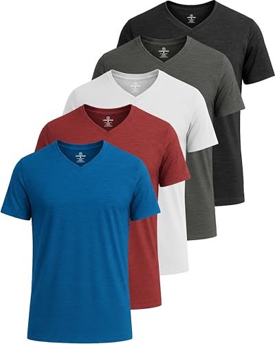 REALESSENTIALS Real Essentials 5 Pack: Men’s V-Neck Dry-Fit Moisture Wicking Active Athletic Tech Performance T-Shirt Set 2, L, Pack of 5 - Image 1
