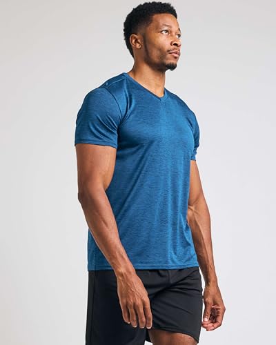 REALESSENTIALS Real Essentials 5 Pack: Men’s V-Neck Dry-Fit Moisture Wicking Active Athletic Tech Performance T-Shirt Set 2, L, Pack of 5 - Image 2