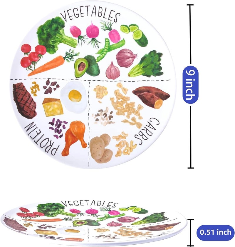 Viynran 9" Portion Control Plate - Healthy Nutrition Plate for Adults and Teens, Melamine, Ideal for Weight Loss and Diabetes Management (1 Pack) - Image 2