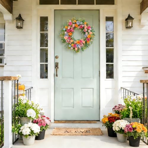 Egolot 24 Inch Spring Summer Penoy Wreath for Front Door, Colorful Wildflowers Floral Eucalyptus Wreath for Indoor Outdoor, All Seasons Everyday Wreaths for Front Door Outside - Image 3