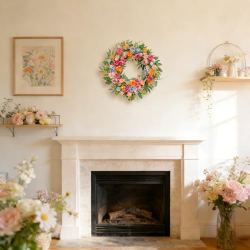 Egolot 24 Inch Spring Summer Penoy Wreath for Front Door, Colorful Wildflowers Floral Eucalyptus Wreath for Indoor Outdoor, All Seasons Everyday Wreaths for Front Door Outside - Image 4