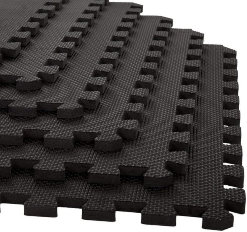 EASY HOME Gym Mats for Floor for and Living Room, Interlocking Rubber Floor Gym Mat, Super Absorbent EVA Foam Workout Mat- 60x60cm - 11mm Thickness, Black (Pack of 4 Tile- 16 Sq ft Area)