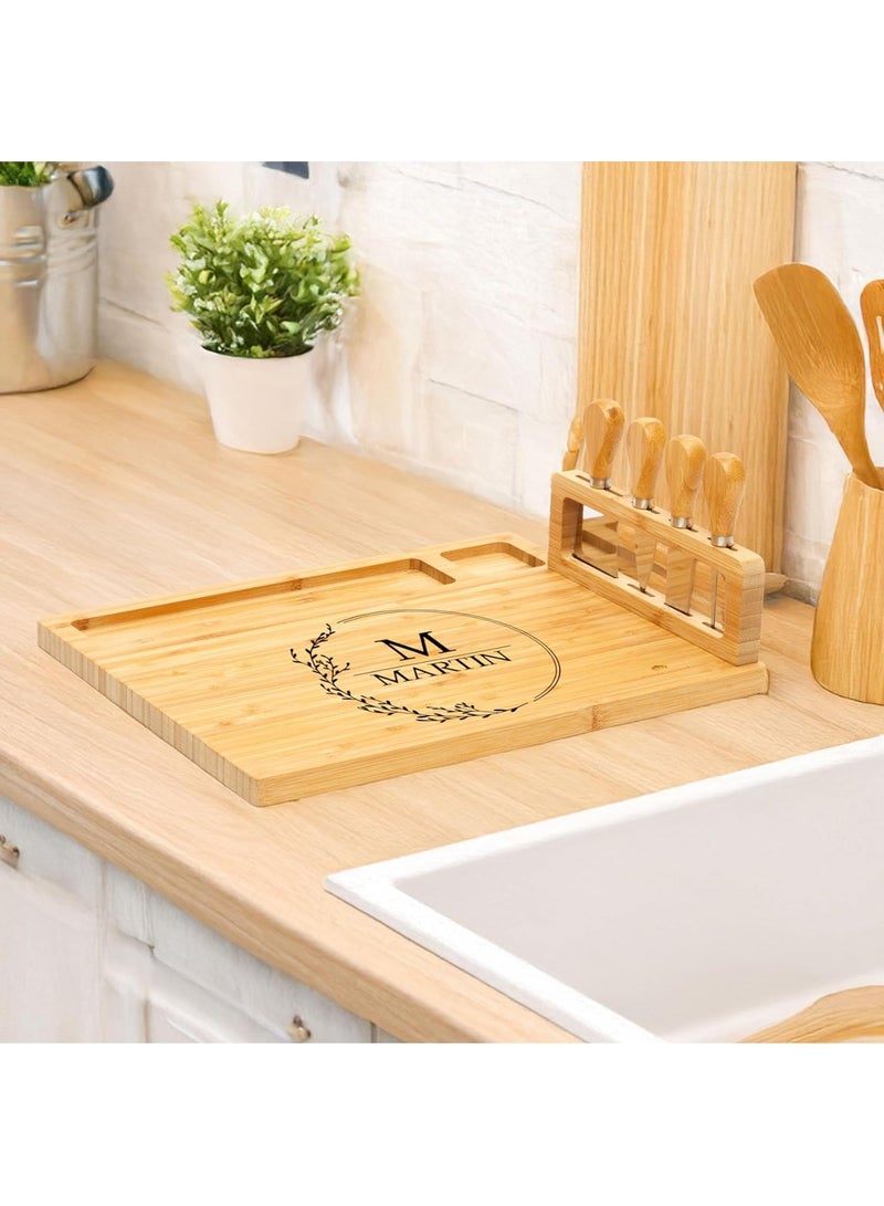 يلا جوي طقم ألواح الجبن والخيزران للجبن والألواح الخشبية المصنوعة من الخيزران وصينية تقديم اللحوم والنبيذ - هدايا أعياد الميلاد للنساء، هدايا الزفاف للأزواج 2025، حفلات الزفاف، هدايا المنزل الجديد - Image 4