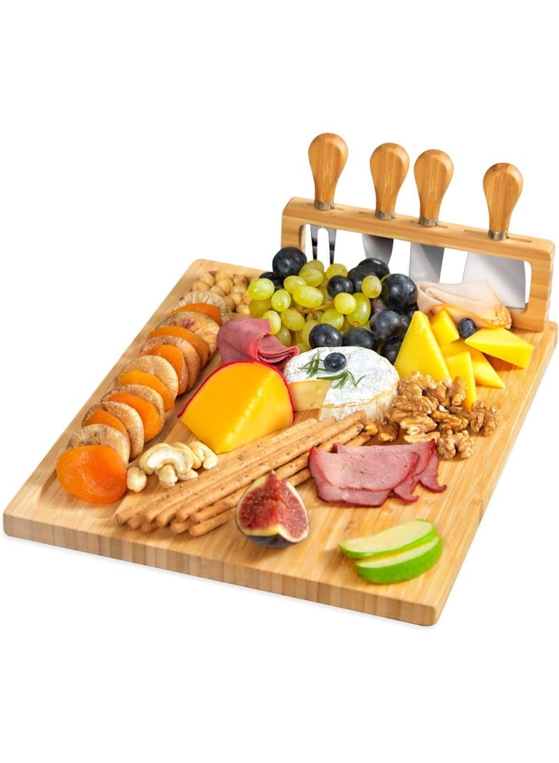 يلا جوي طقم ألواح الجبن والخيزران للجبن والألواح الخشبية المصنوعة من الخيزران وصينية تقديم اللحوم والنبيذ - هدايا أعياد الميلاد للنساء، هدايا الزفاف للأزواج 2025، حفلات الزفاف، هدايا المنزل الجديد - Image 1