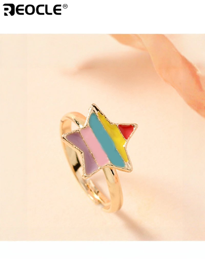 ريوكل مجموعة 2 قطعة من مجوهرات الأطفال قلادة قلب وخاتم نجمة إكسسوارات للارتداء اليومي العارض مجموعة إكسسوارات بتصميم مرح - Image 5