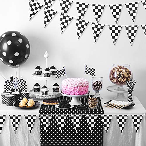 Tatuo Racing Car Party Decorations Supplies 6.6 x 2 ft Long Racetrack Floor Running Mat 6.6 Feet Checkered Racing Pennant Banner 10 Pcs Checked Race Flags with Stick for Birthday Race Car Party Decors - Image 4