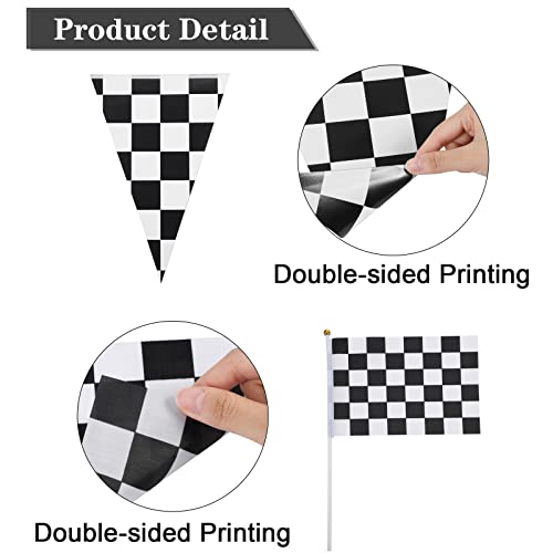 Tatuo Racing Car Party Decorations Supplies 6.6 x 2 ft Long Racetrack Floor Running Mat 6.6 Feet Checkered Racing Pennant Banner 10 Pcs Checked Race Flags with Stick for Birthday Race Car Party Decors - Image 5