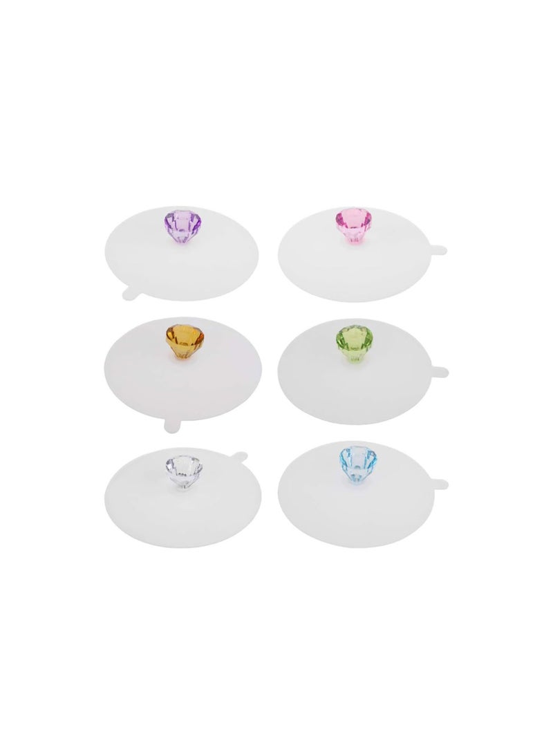GGOOT 6pcs Silicone Cup Lids Diamond Mug Cover Airtight Seal Drink Cup Lids Dust-Proof Glass Lid for Coffee Beverages - Image 1