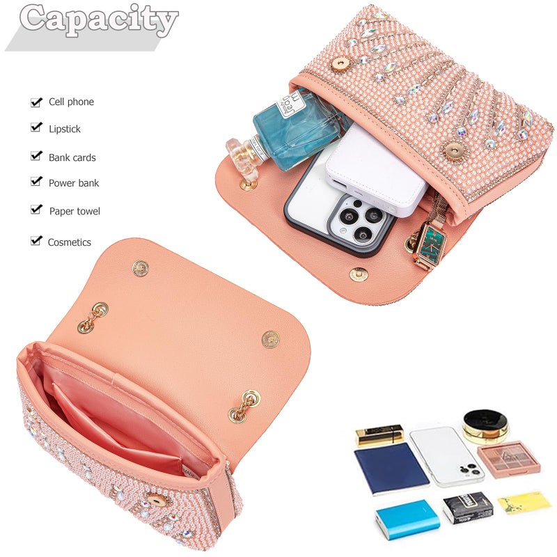 BBTT.ful New Rhinestone and Pearls Women's Evening Handbags Shoulder Bags Crossbody Bags for Women Clutch Purse with Chain (pink) - Image 4