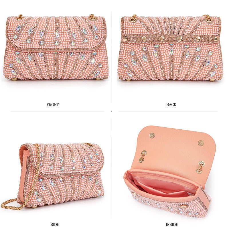 BBTT.ful New Rhinestone and Pearls Women's Evening Handbags Shoulder Bags Crossbody Bags for Women Clutch Purse with Chain (pink) - Image 3