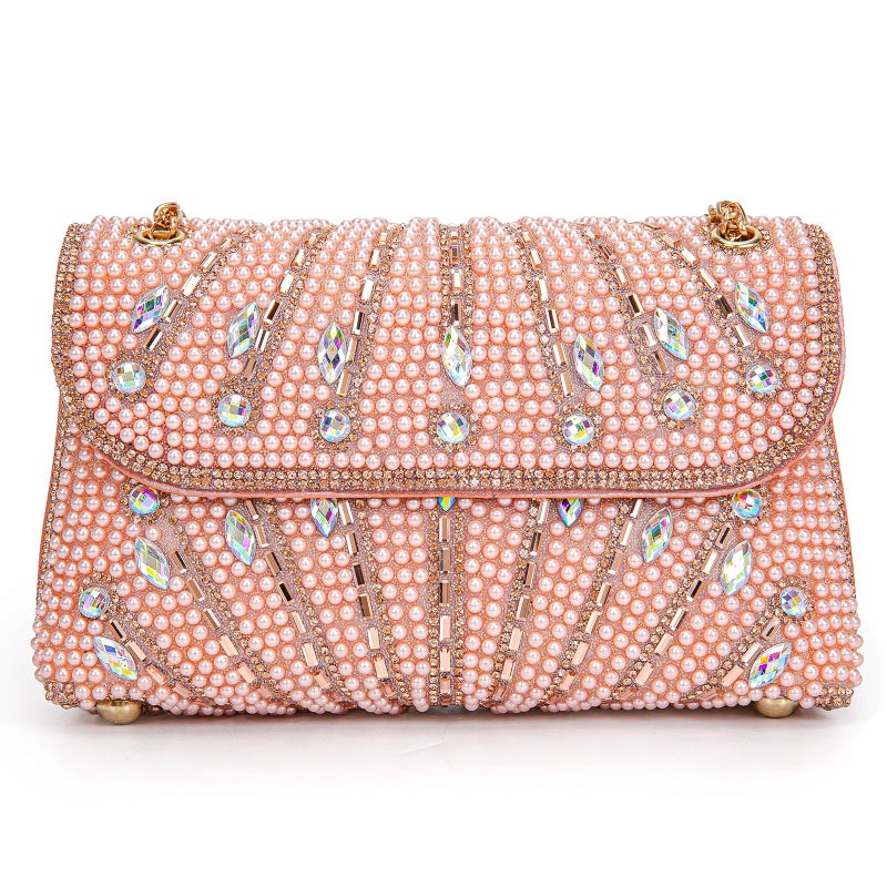 BBTT.ful New Rhinestone and Pearls Women's Evening Handbags Shoulder Bags Crossbody Bags for Women Clutch Purse with Chain (pink) - Image 1