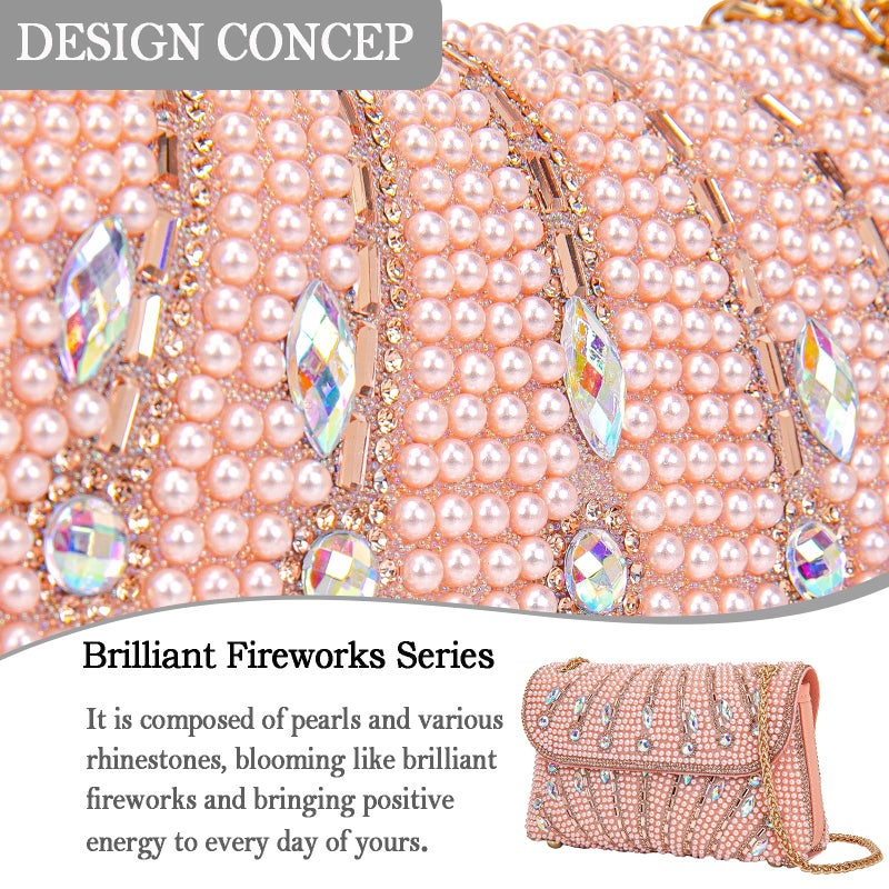 BBTT.ful New Rhinestone and Pearls Women's Evening Handbags Shoulder Bags Crossbody Bags for Women Clutch Purse with Chain (pink) - Image 5