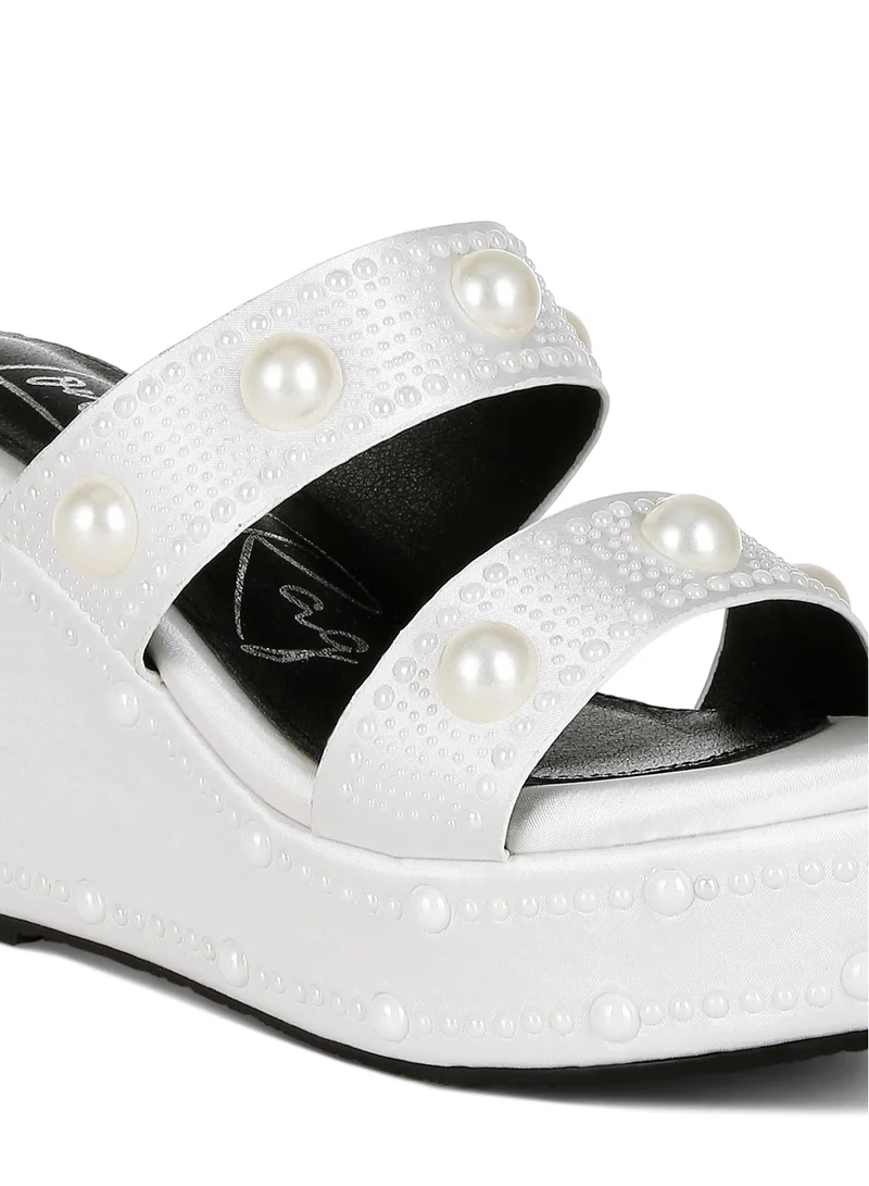 London Rag Pearl Embellished Wedge Sandals in White