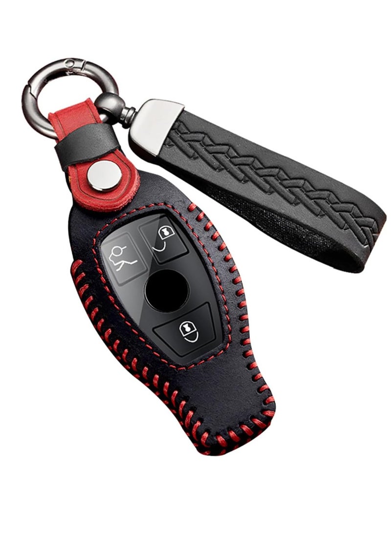 Leather Car key Fob Cover Fit for Mercedes Benz A B C E G K R S Class AMG CLA GLA VITO GLE ML GLK CLK Keyless Entry Smart Key Case Keychain Keyring Accessories (Black) - Image 1