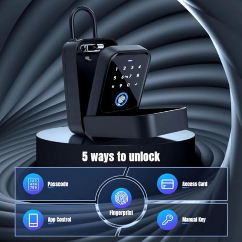 Smart Fingerprint Lock Box, Bluetooth Key Lock Box with APP Control, Fingerprint Recognize and Multiple Code Types, Security Key Lock Box with Rain Cover for Outside, Owner, Realtor Black - Image 2