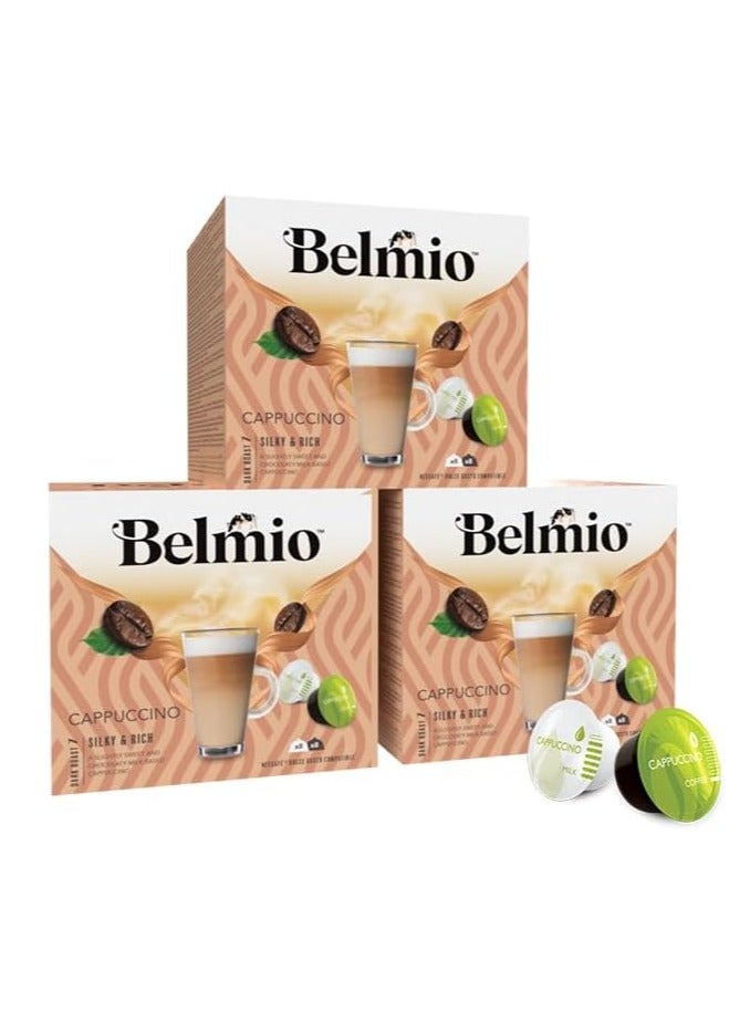 Belmio Cappuccino Coffee Pods Intensity 7 Compatible with Dolce Gusto Coffee Machines Only 16 Capsules Per Box Pack of 3 - Image 1