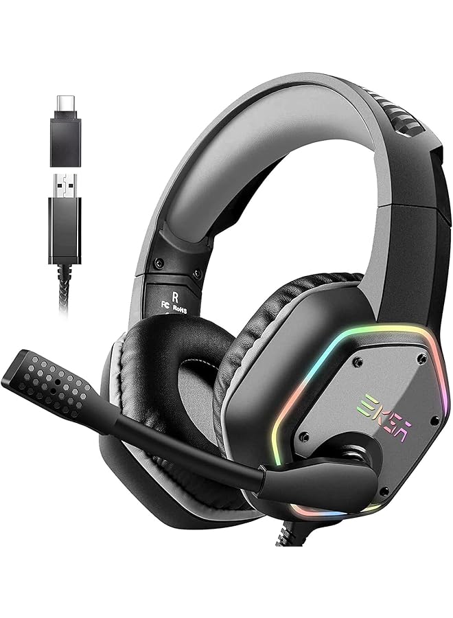 EKSA Usb Headset For Computer Laptop Pc Headphones With Noise Cancelling Microphone/Mic 7.1 Surround Sound Rgb Light Wired Headset For Skype Zoom Call Center Meetings Webinar Home - Image 1