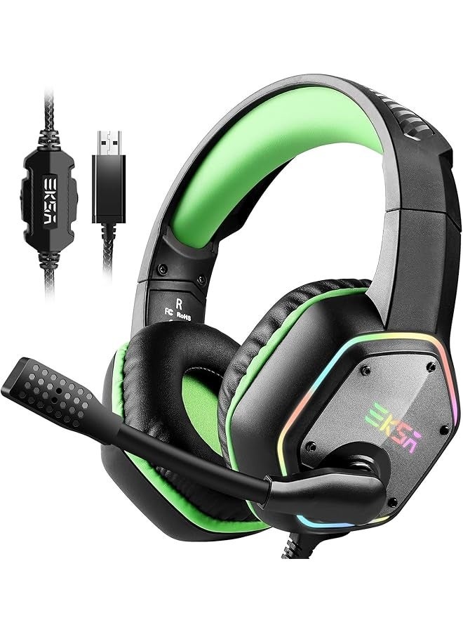 إكسا سماعة رأس USB للكمبيوتر المحمول مع ميكروفون/مايك عازل للضوضاء، صوت محيطي 7.1، إضاءة RGB، سماعة رأس سلكية لمكالمات Skype وZoom ومراكز الاتصال والاجتماعات والندوات عبر الإنترنت - Image 1