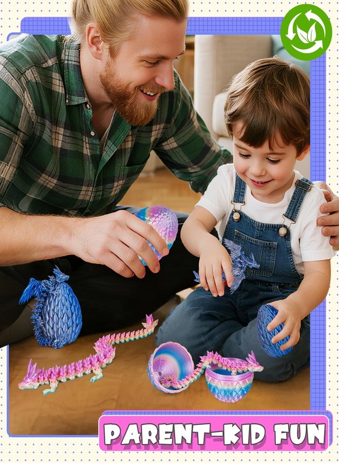 Aodomis 2Pcs 3D Printed Articulated Crystal Dragon Eggs with Poseable Dragon Inside, Metallic Gradient for Collectors & Fantasy Lovers, Prefilled Easter Basket Stuffers for Kids Teens(B-Multicolor) - Image 2