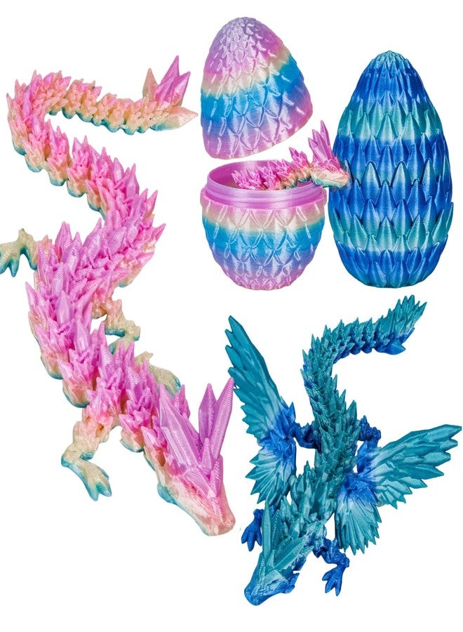 Aodomis 2Pcs 3D Printed Articulated Crystal Dragon Eggs with Poseable Dragon Inside, Metallic Gradient for Collectors & Fantasy Lovers, Prefilled Easter Basket Stuffers for Kids Teens(B-Multicolor) - Image 1
