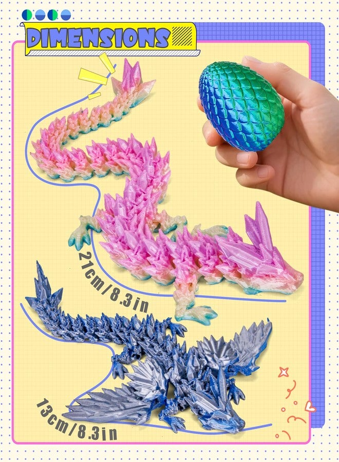 Aodomis 2Pcs 3D Printed Articulated Crystal Dragon Eggs with Poseable Dragon Inside, Metallic Gradient for Collectors & Fantasy Lovers, Prefilled Easter Basket Stuffers for Kids Teens(B-Multicolor) - Image 4