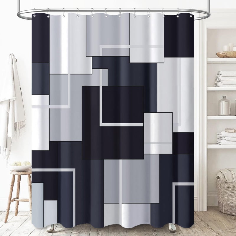 BTTN 78 Inch Long Shower Curtain  Abstract Geometric Water Resistant Fabric Shower Curtain Set with 12 Plastic Hooks  Tall Modern Unique Decorative Cloth Shower Curtains for Bathroom - 72x78 - Black