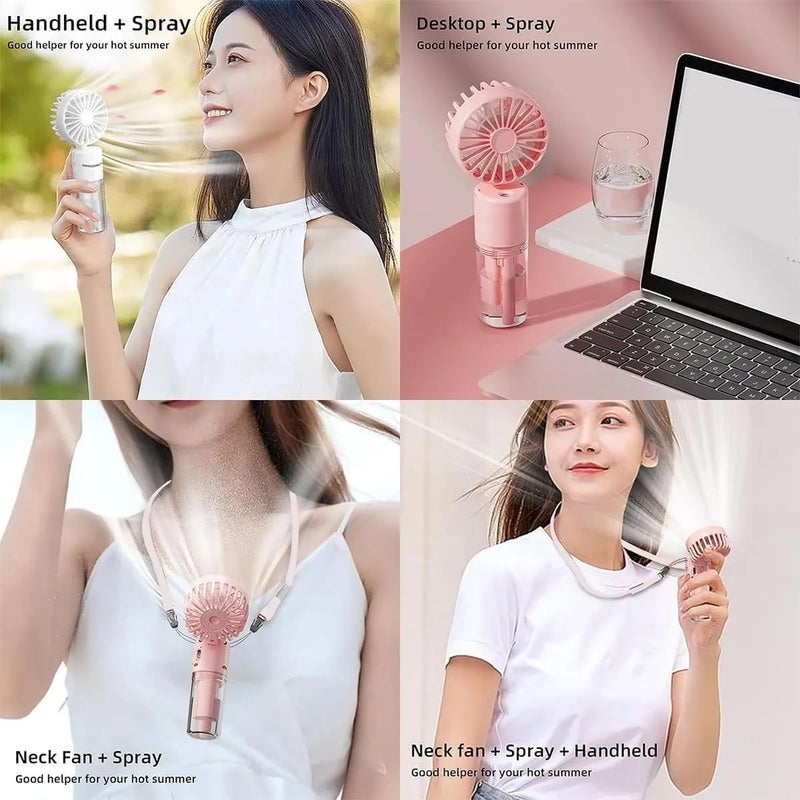 SWIUKPHE Portable Handheld Misting Fan, Rechargeable Battery Operated Spray Water Mist Fan Foldable, 4 Speeds, Small Personal Cooling Fans for Outdoor, Travel, Makeup, Home, Office, Camping (Pink) - Image 3