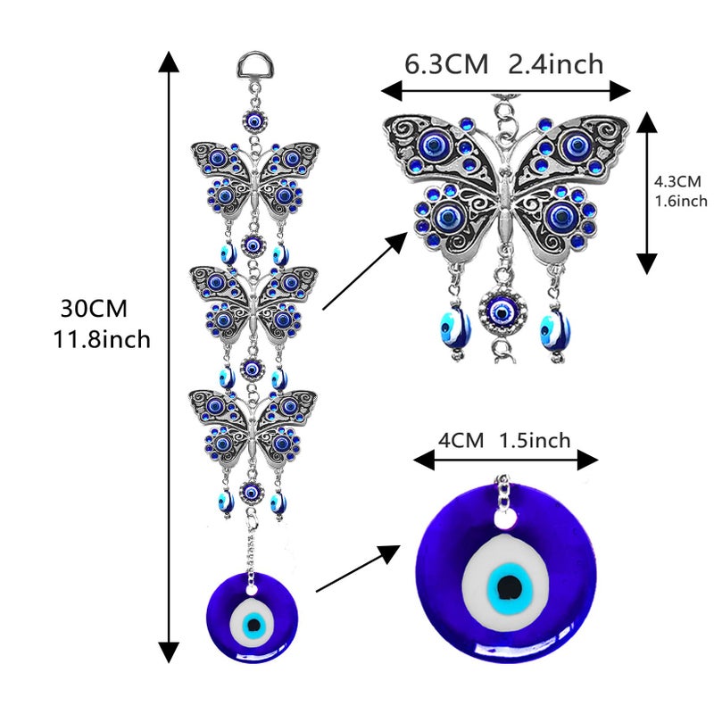 Persofine Blue Evil Eye Butterfly Hanging Decoration Nazar Amulet Wall Hanging Home Protection and Blessing Decor (Butterflies) - Image 3