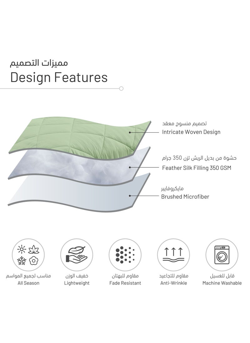 Donetella Comforter Set 6-Pcs King Size All Season Reversible Diamond Quilted Bed Fits(200 X 200 Cm) With 350 GSM Down Alternative Filling, Sage Green  - Image 5