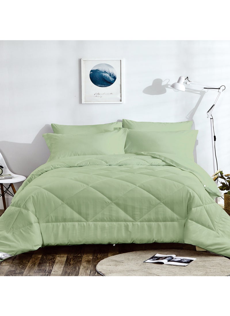 Donetella Comforter Set 6-Pcs King Size All Season Reversible Diamond Quilted Bed Fits(200 X 200 Cm) With 350 GSM Down Alternative Filling, Sage Green  - Image 1