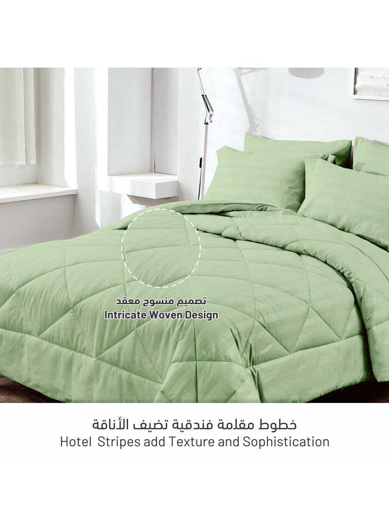 Donetella Comforter Set 6-Pcs King Size All Season Reversible Diamond Quilted Bed Fits(200 X 200 Cm) With 350 GSM Down Alternative Filling, Sage Green  - Image 2