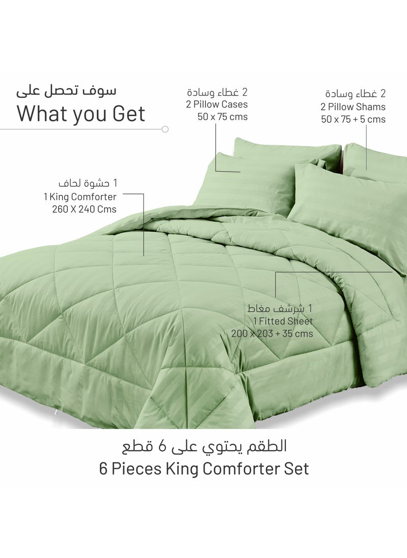 Donetella Comforter Set 6-Pcs King Size All Season Reversible Diamond Quilted Bed Fits(200 X 200 Cm) With 350 GSM Down Alternative Filling, Sage Green  - Image 3