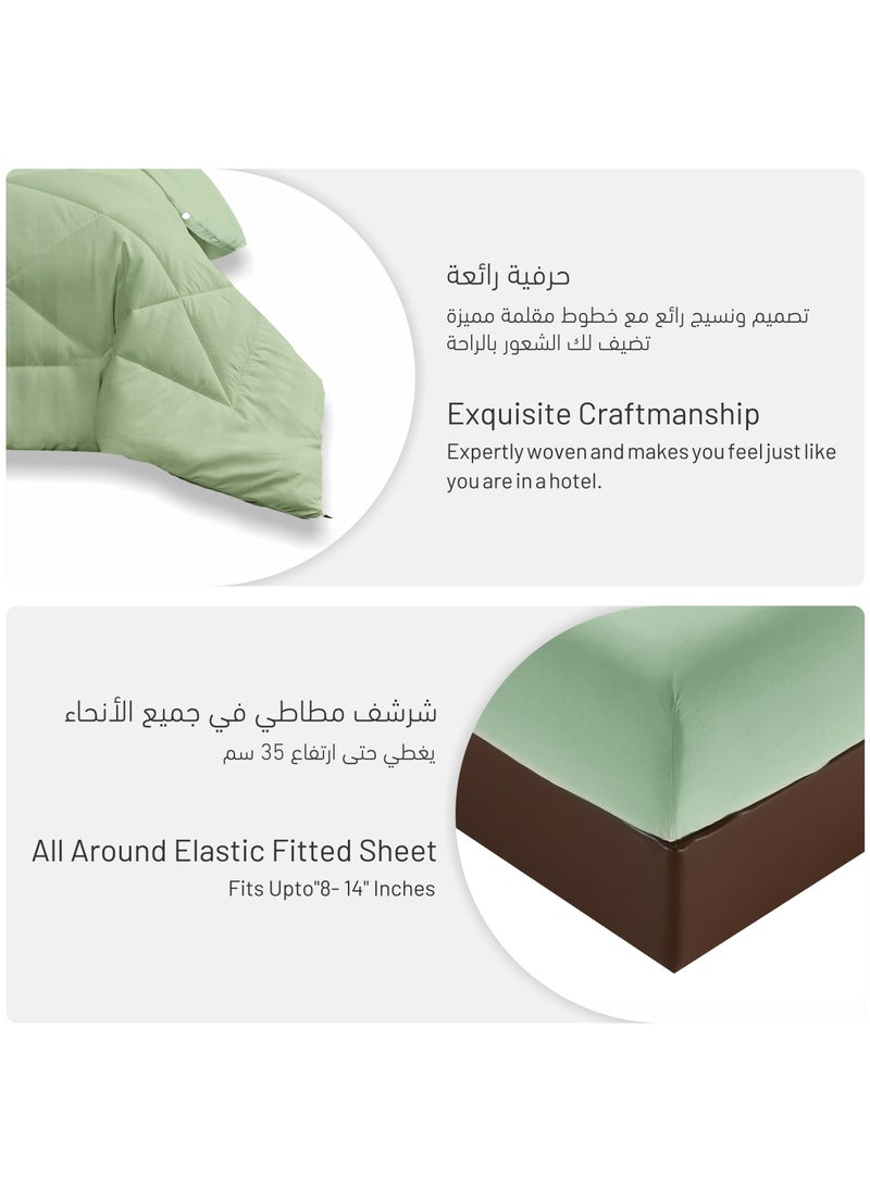 Donetella Comforter Set 6-Pcs King Size All Season Reversible Diamond Quilted Bed Fits(200 X 200 Cm) With 350 GSM Down Alternative Filling, Sage Green  - Image 4