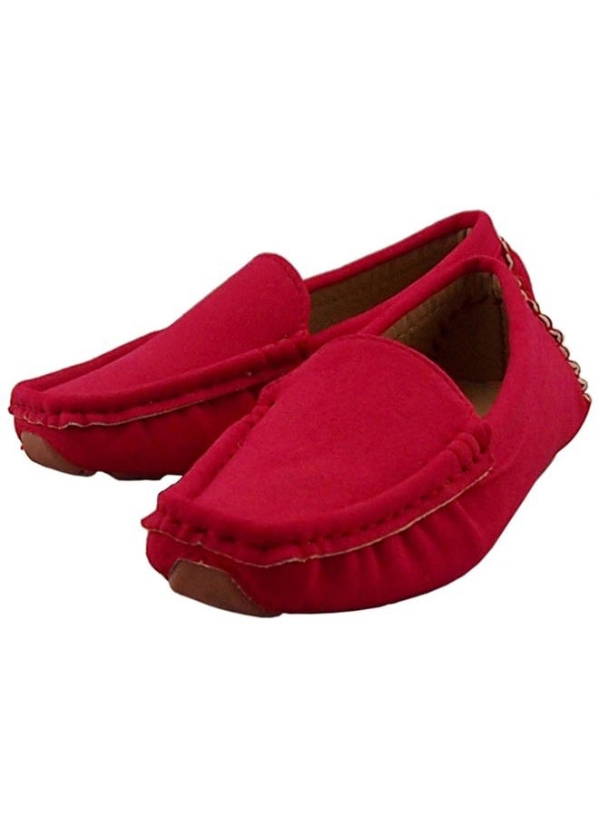 DADAWEN Girl's Boy's Soft Suede Leather Slip-on Oxford Flats Comfort Loafer Boat Dress Shoes, Red, 1.5 Little Kid - Image 4