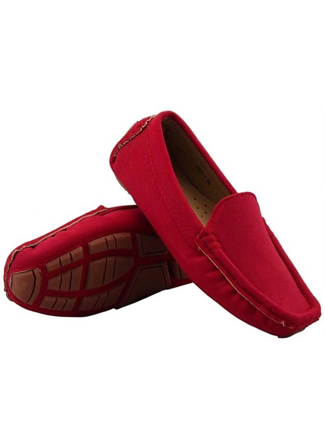 DADAWEN Girl's Boy's Soft Suede Leather Slip-on Oxford Flats Comfort Loafer Boat Dress Shoes, Red, 1.5 Little Kid - Image 3