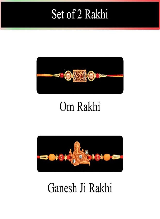 Natali Traders Ganesha Rakhi for Brother and OM Rakhi for Bhaiya Combo Pack of 2 - Ganesh Ji Chopra with Roli Chawal Pack - Religious Rakhee for Elder, Younger Brother - Image 2