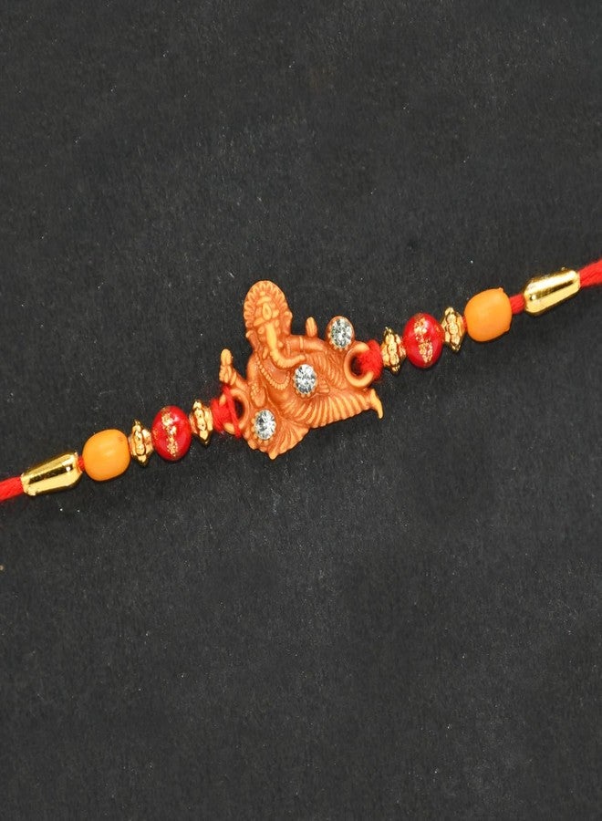 Natali Traders Ganesha Rakhi for Brother and OM Rakhi for Bhaiya Combo Pack of 2 - Ganesh Ji Chopra with Roli Chawal Pack - Religious Rakhee for Elder, Younger Brother - Image 3