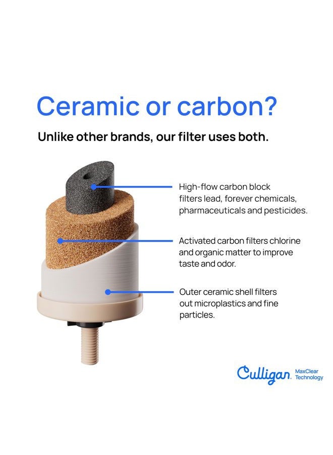 Culligan نظام فلترة المياه بالجاذبية بسعة 2.25 جالون مع تقنية ماكس كلير، فلتر مياه سيراميك مصقول معتمد من NSF/ANSI لتقليل الرصاص والميكرو بلاستيك وإجمالي PFAS، مع 2 فلتر - Image 5