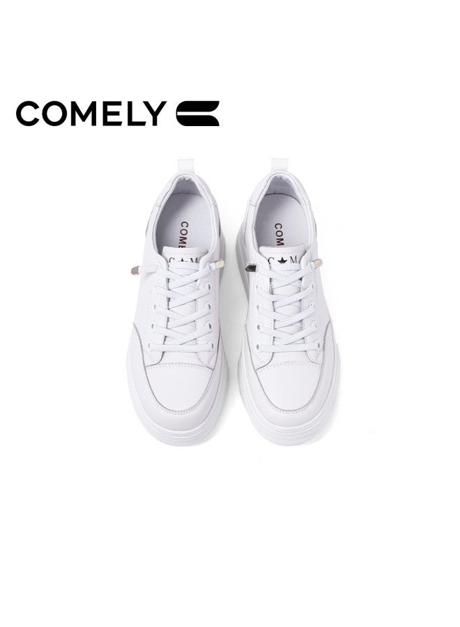 Comely Thick-soled White Sneakers For Women, Spring Round Toe Fashionable Height-increasing Sports Shoes, White-7.5cm, Size 39 - Image 5