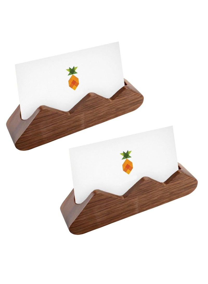 Excefore 2 Pcs Wood Business Card Holder, Black Walnut Mountain Shape Wooden Display Business Card Stand, Table Business Card Holder Stand for Office Tabletop Wedding Dinner Home - Image 1