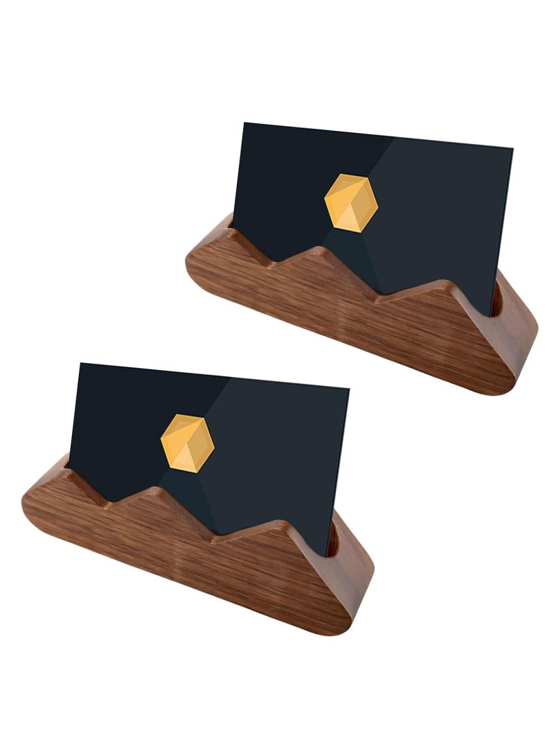 Excefore 2 Pcs Wood Business Card Holder, Black Walnut Mountain Shape Wooden Display Business Card Stand, Table Business Card Holder Stand for Office Tabletop Wedding Dinner Home - Image 2